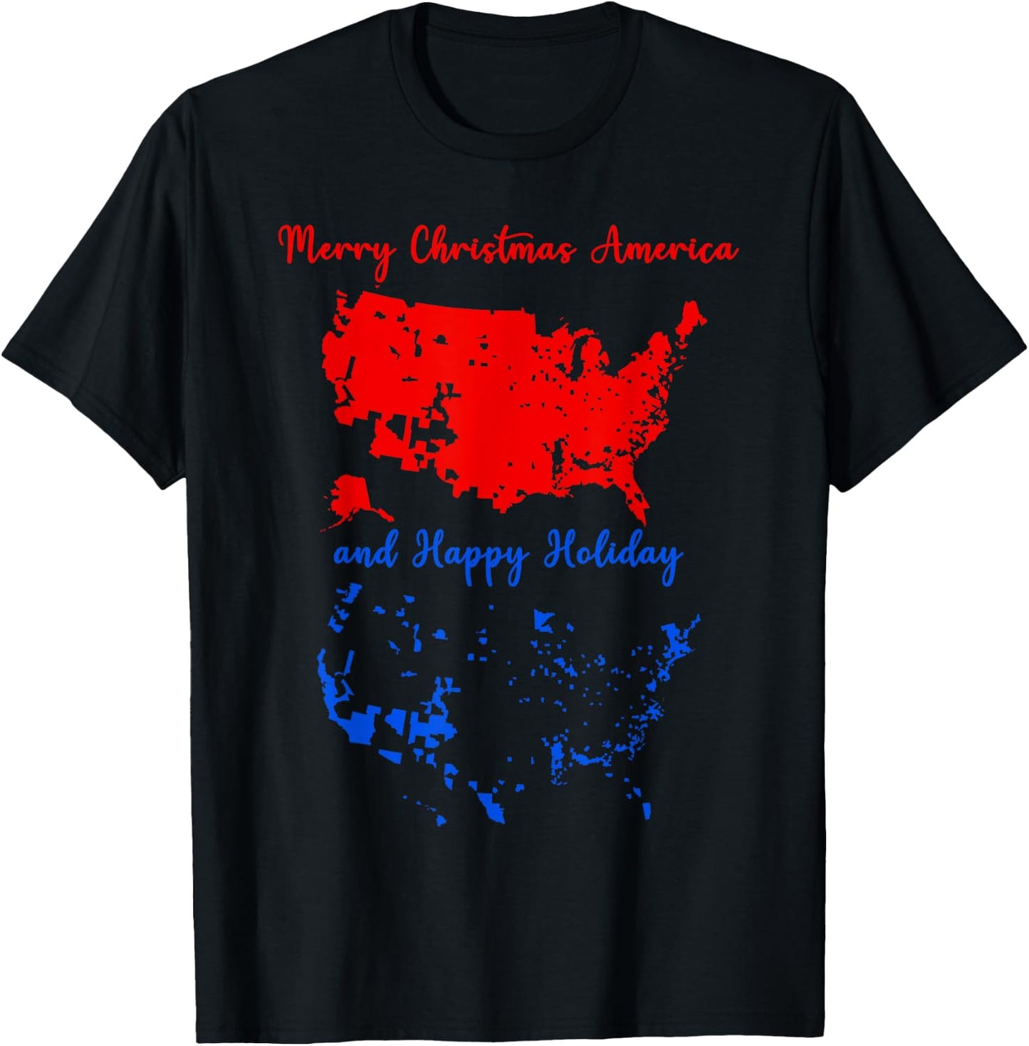 Trump Elections 2024 USA Map Happy Holidays Merry Christmas T-Shirt - T-Shirt | Black