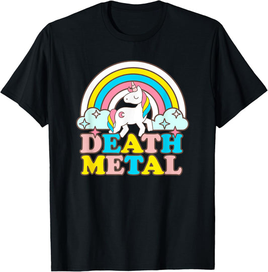 Death Metal Funny Rainbow Unicorn Novelty T-Shirt - T-Shirt | Black
