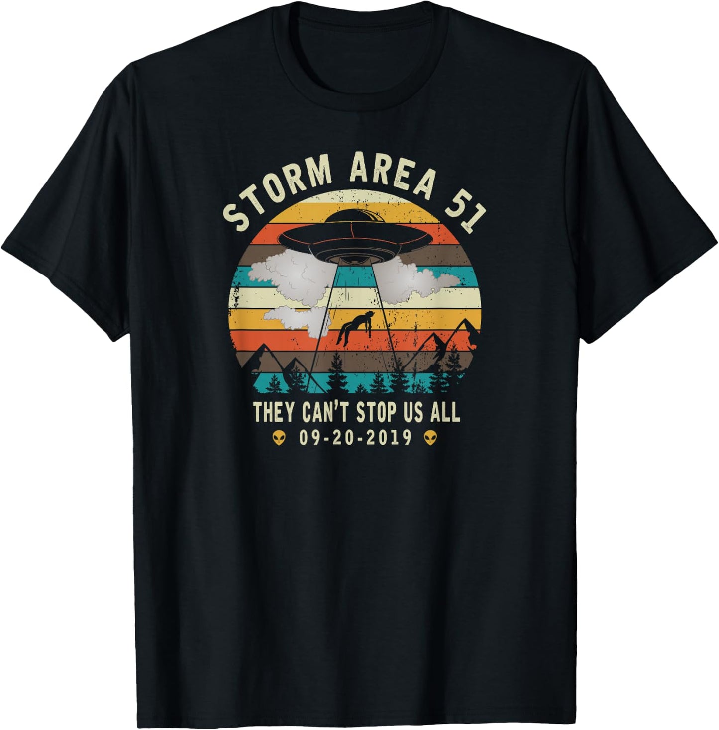 Storm Area 51-They Can't Stop Us All-Vintage Alien Abduction T-Shirt - T-Shirt | Black