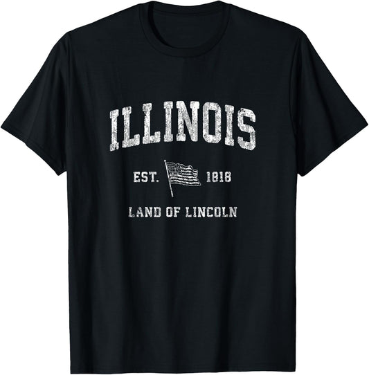 Illinois Vintage US Flag Sports Design Patriotic T-Shirt - T-Shirt | Black