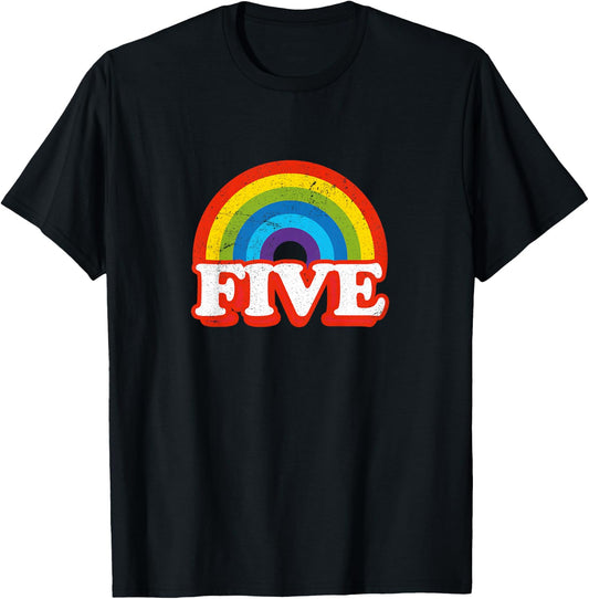 Five Vintage Retro Rainbow 5 Years Old 5th Birthday T-Shirt - T-Shirt | Black