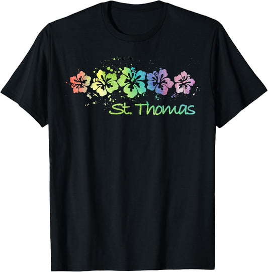 St Thomas Watercolour Beach Travel Surf T-Shirt - T-Shirt | Black