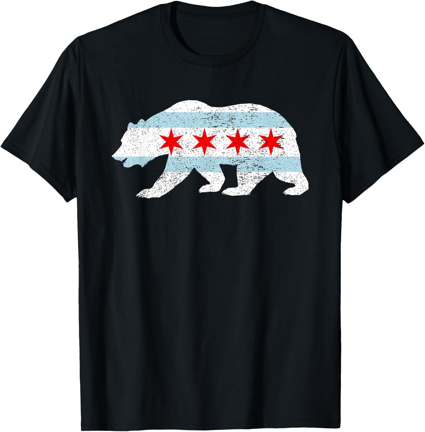 Sweet Vintage Retro Chicago City Flag Bear Print T-Shirt - T-Shirt | Black