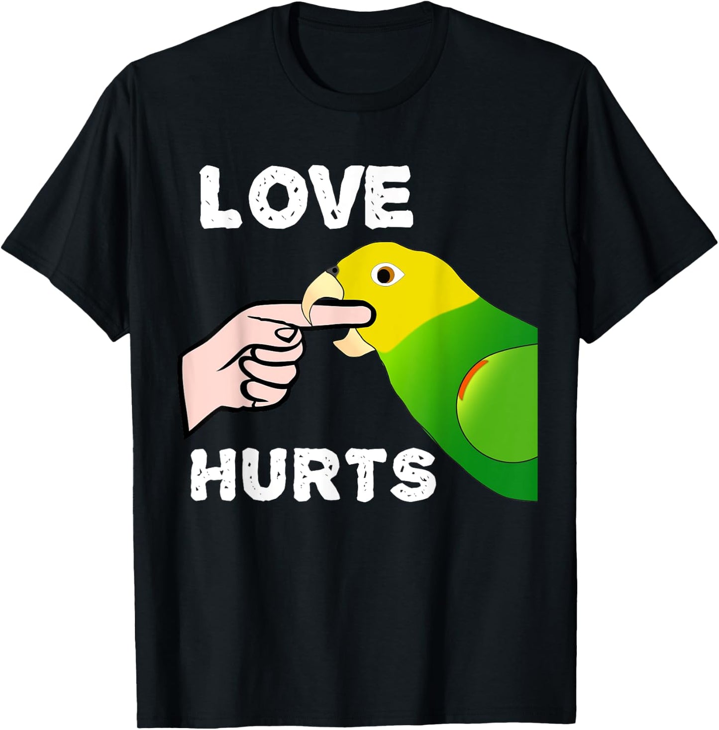 Love Hurts Yellow Head Amazon Parrot Biting Finger T-Shirt - T-Shirt | Black