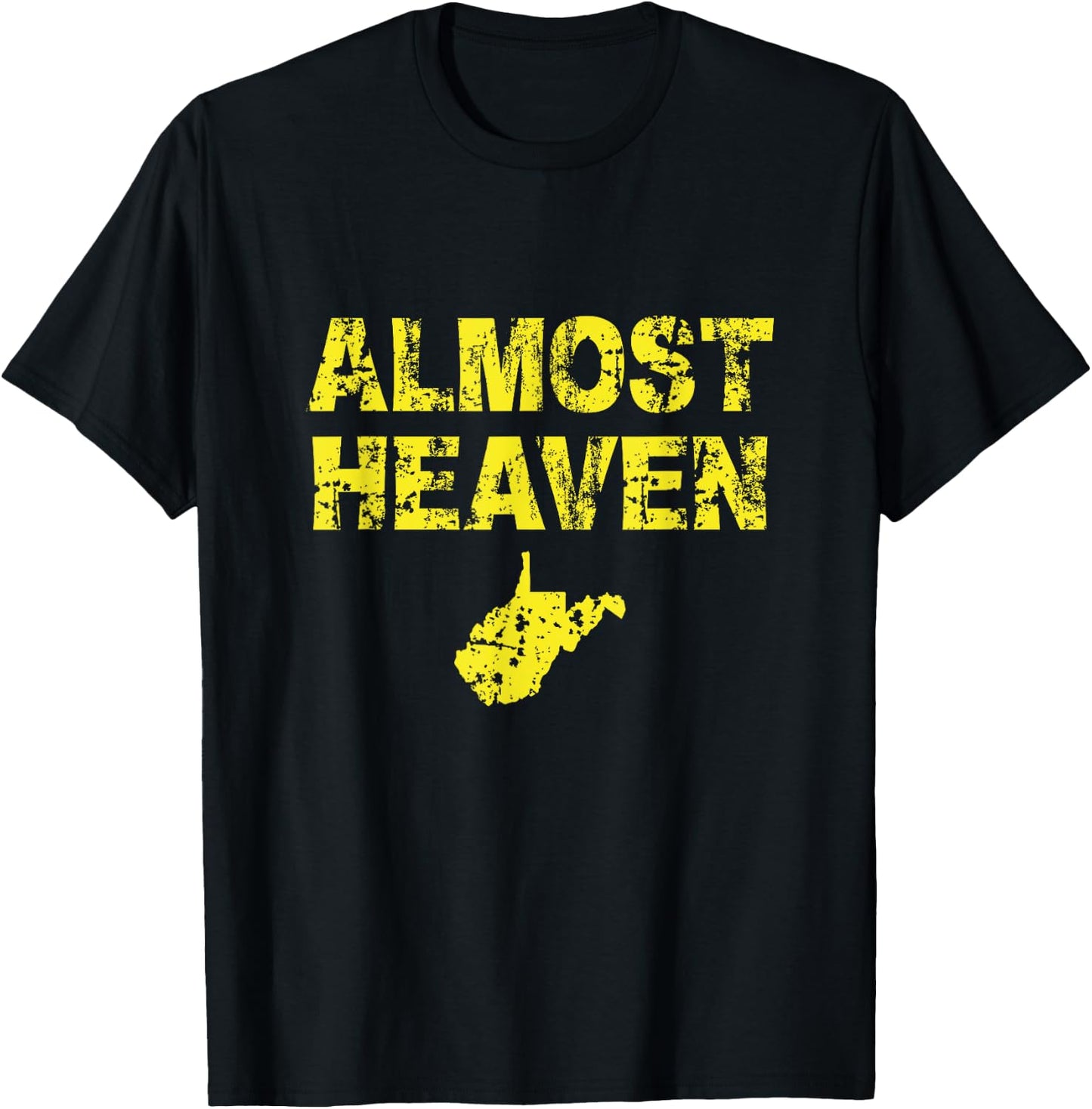 Almost Heaven Distressed with State T-Shirt - T-Shirt | Black