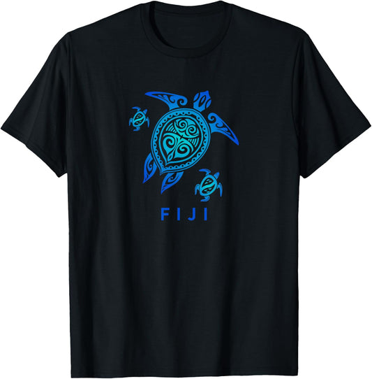 Fiji Sea Blue Tribal Turtle T-Shirt - T-Shirt | Black