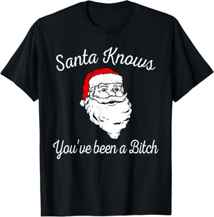 Santa Knows You've Been a Bitch Offensive Funny T-Shirt - T-Shirt | Black