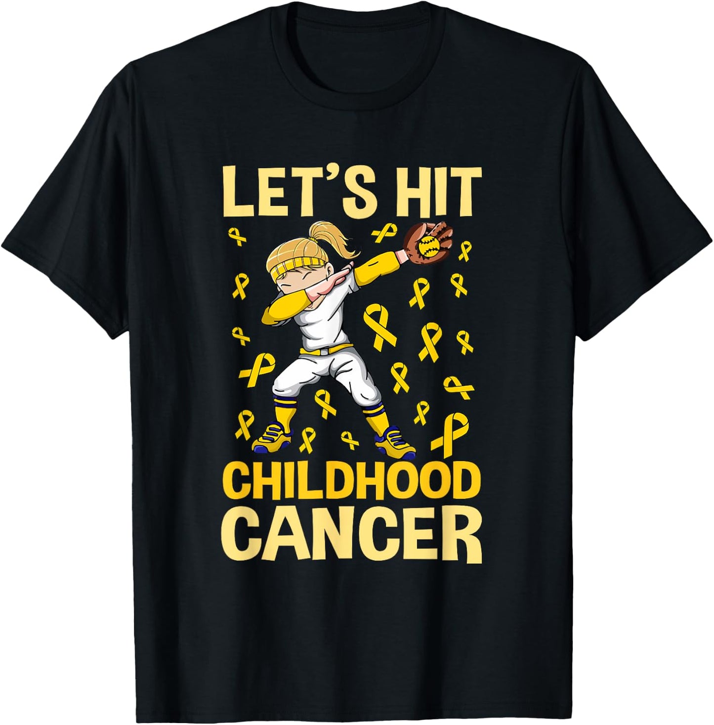 Dabbing Softball Girl Let's Hit Childhood Cancer Awareness T-Shirt - T-Shirt | Black