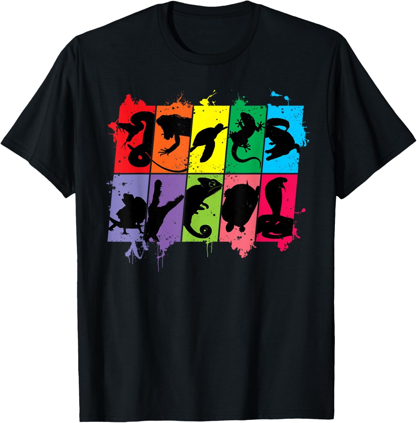 Reptile Lover Pet Snake Lizard Colorful Retro T-Shirt - T-Shirt | Black