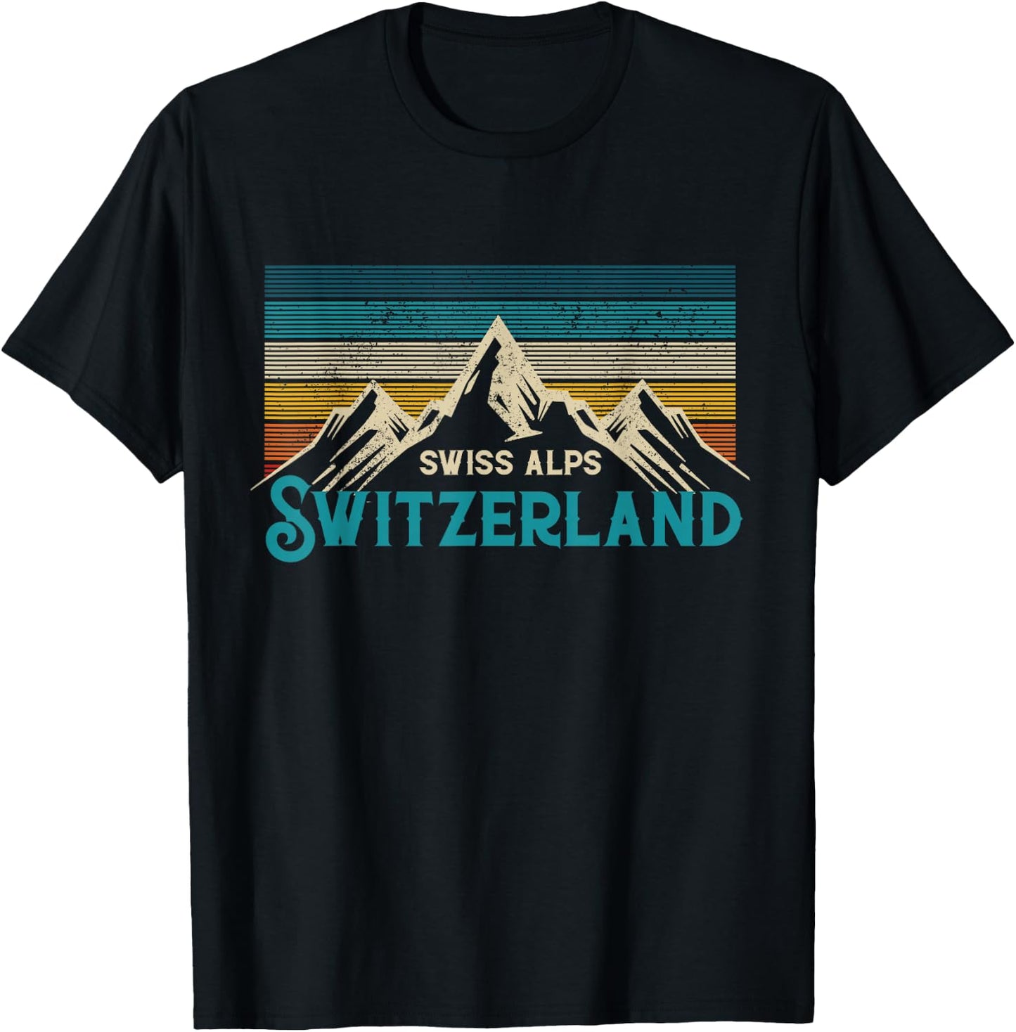 Swiss Alps Vintage Mountains Swiss Souvenir Gift T-Shirt - T-Shirt | Black