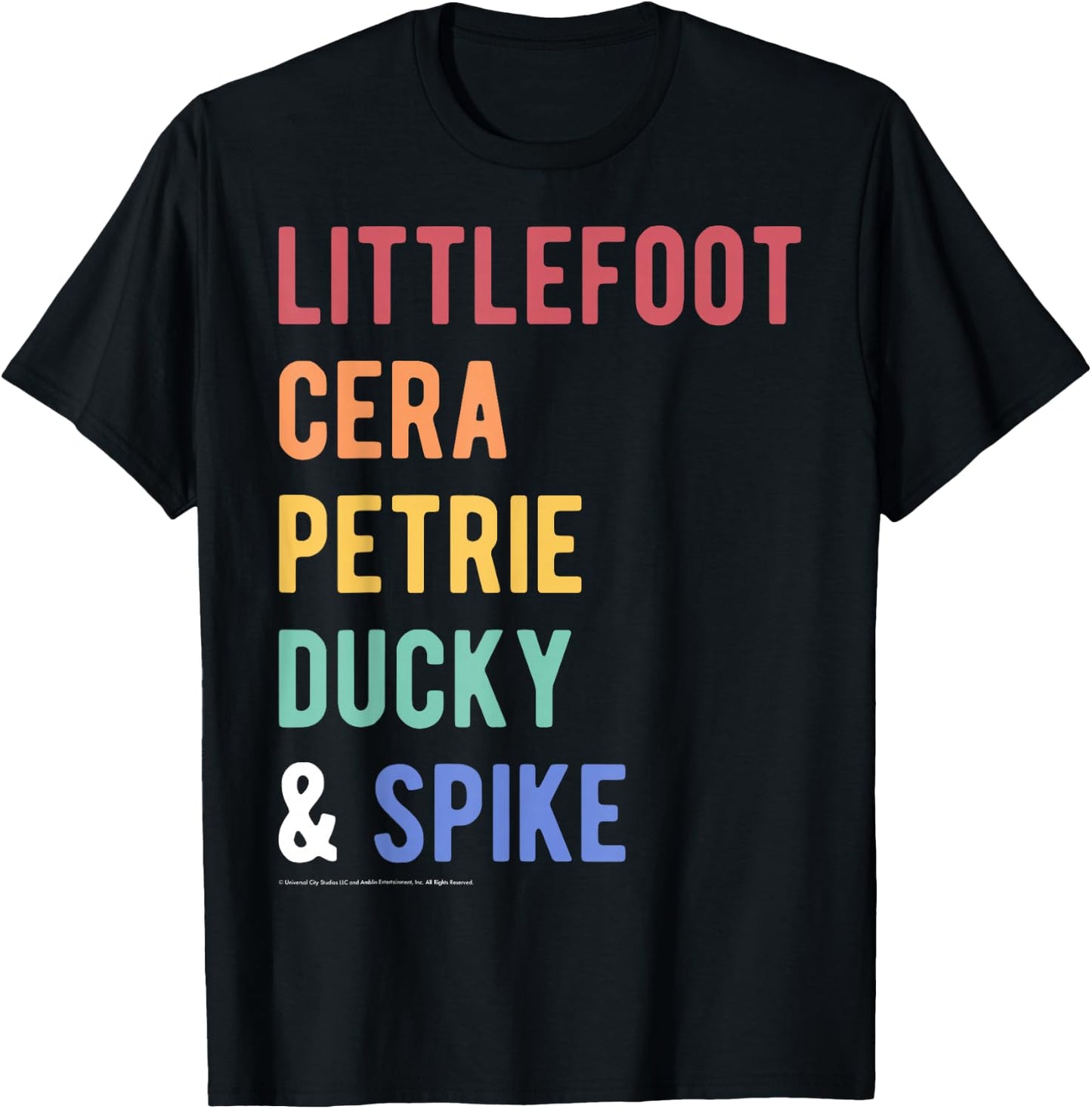 Land Before Time Littlefoot Cera Petrie Ducky & Spike List T-Shirt - T-Shirt | Black