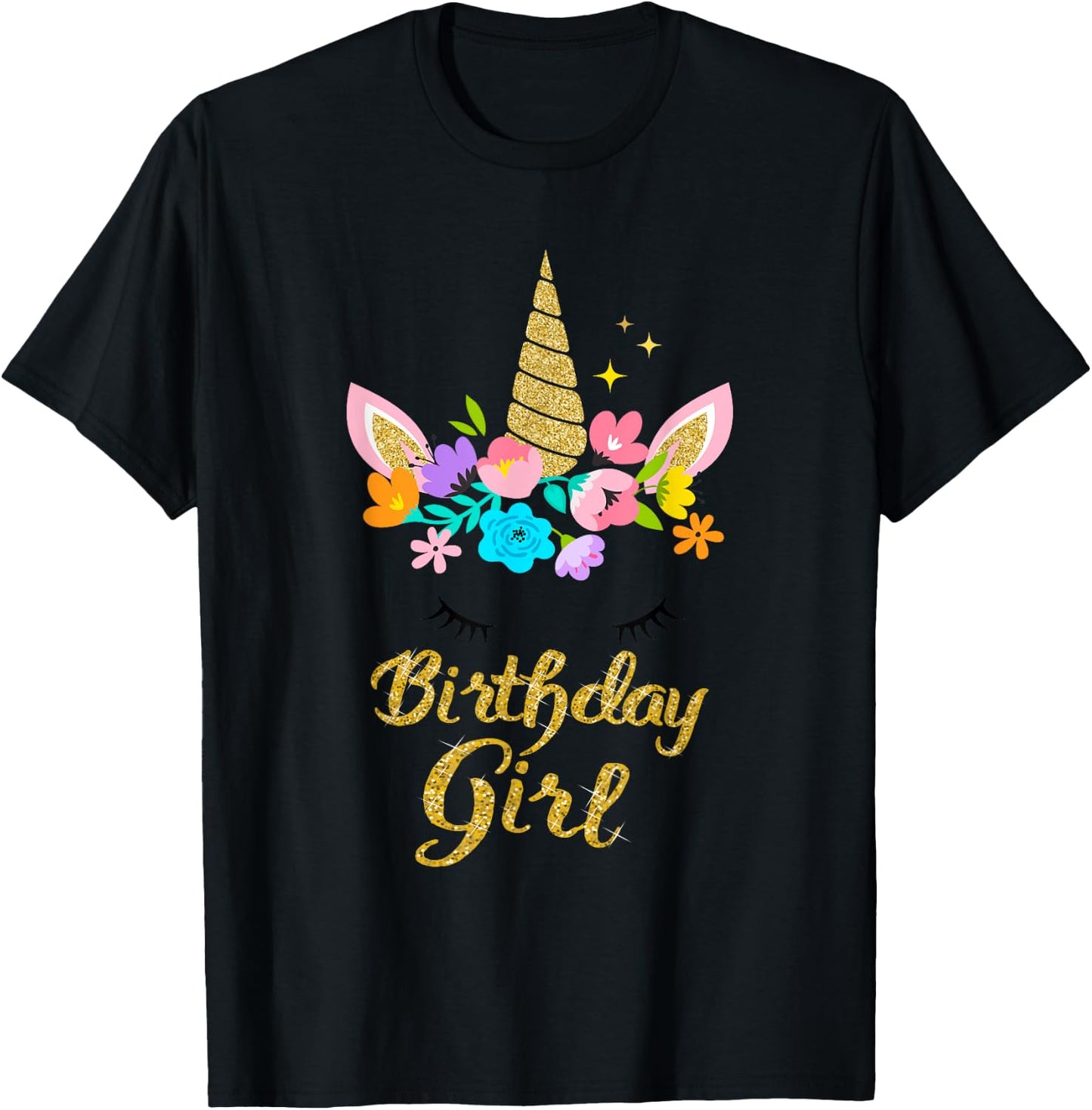 Unicorn Birthday Girl Gift Birthday Present For Girl T-Shirt - T-Shirt | Black
