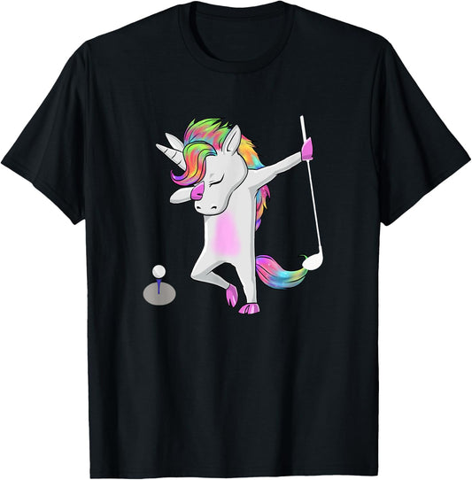 Golf Dabbing Unicorn Funny Dab Dance Funny Gift T-Shirt - T-Shirt | Black