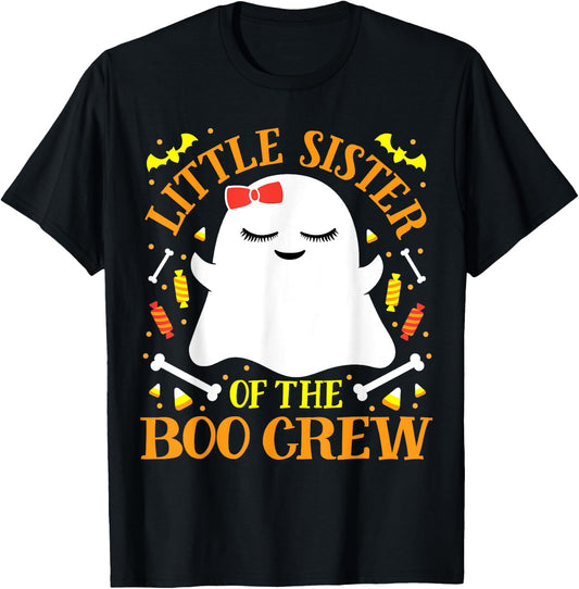 Little Sister Boo Crew Ghost Matching Family Girls Halloween T-Shirt - T-Shirt | Black