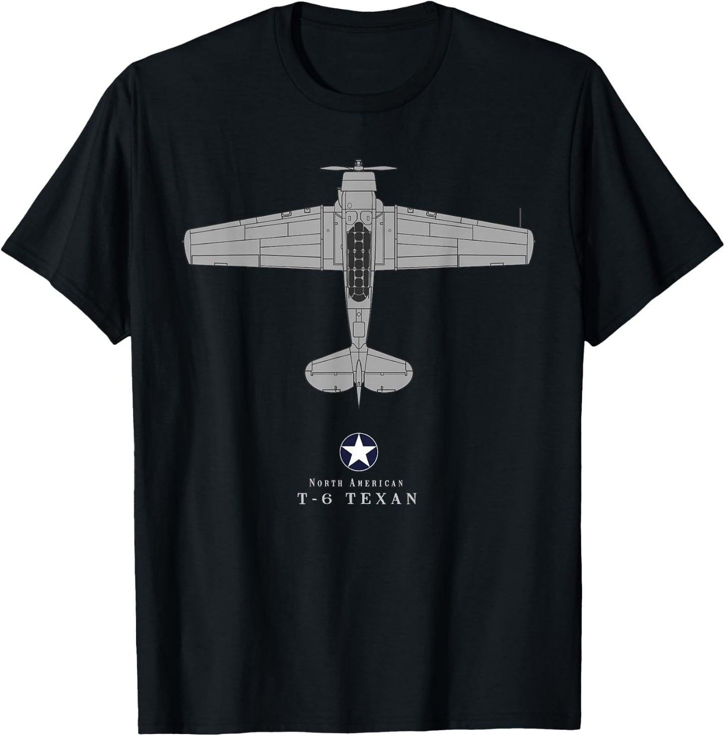 T-6 Texan Tech Drawing WWII Airplane Trainer T-Shirt - T-Shirt | Black