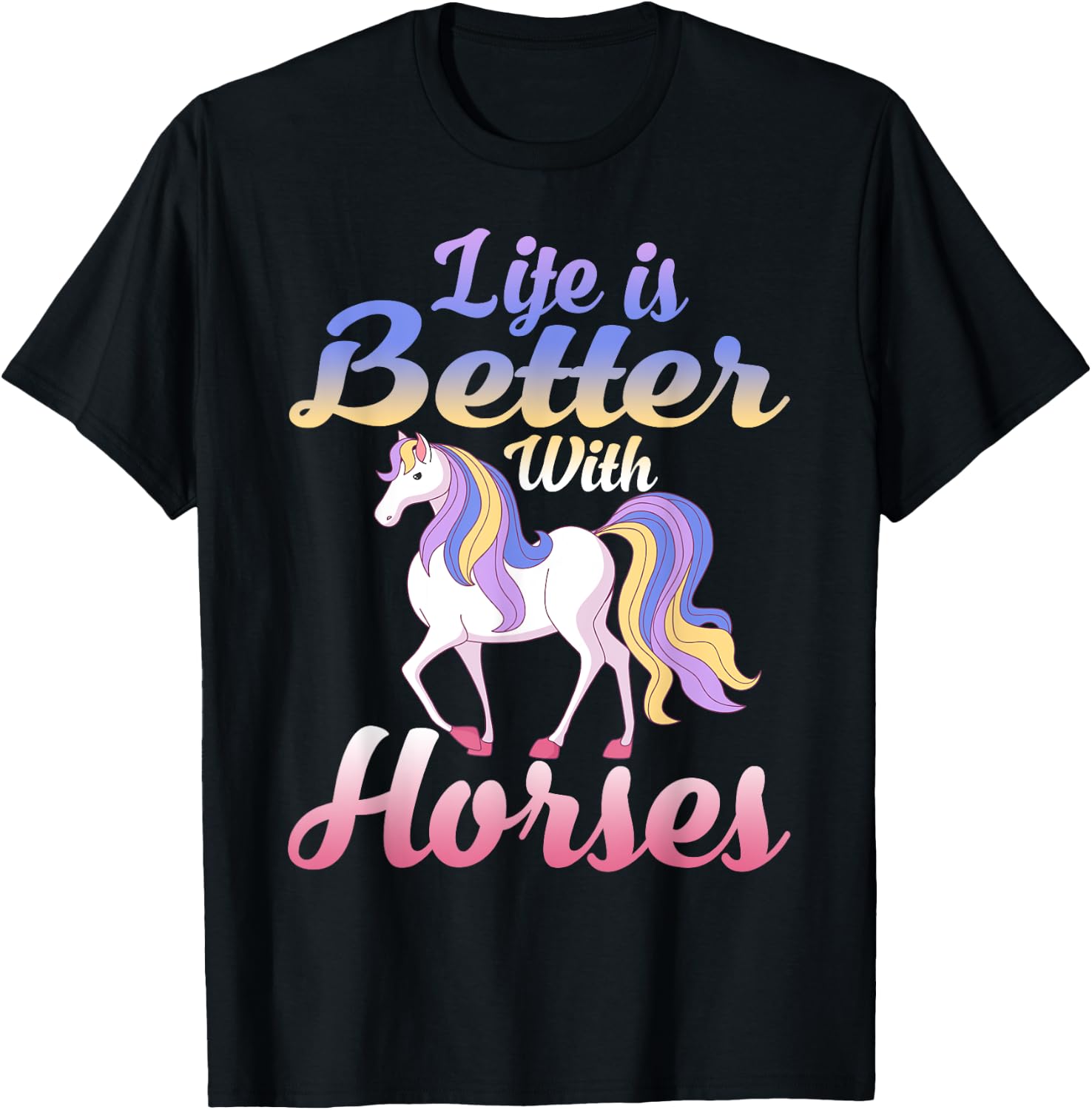 Cute Life Is Better With Horses Horseback Riding T-Shirt - T-Shirt | Black