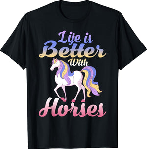 Cute Life Is Better With Horses Horseback Riding T-Shirt - T-Shirt | Black