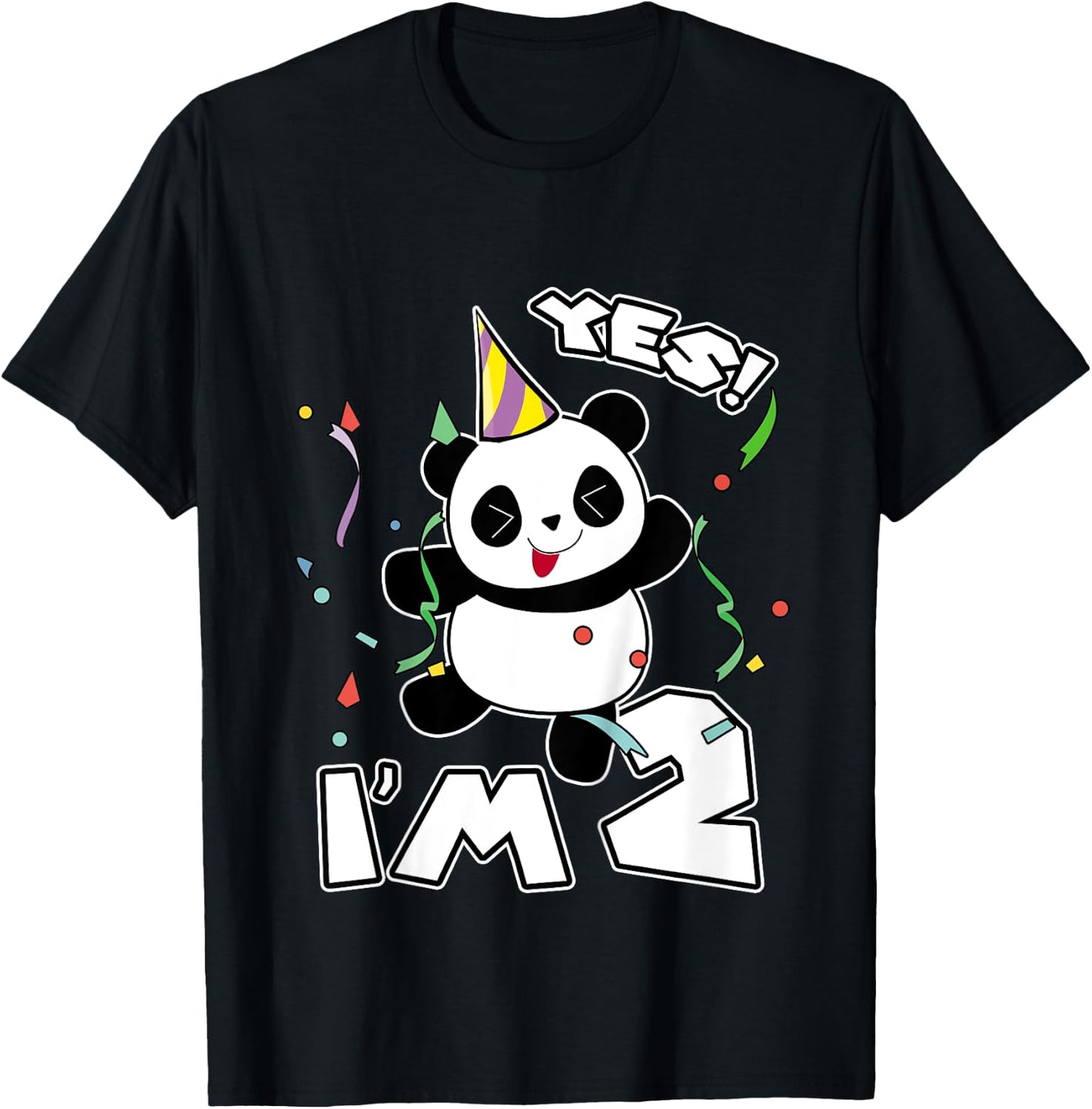 Kids 2nd Birthday Panda Yes I'm 2 Panda Costume Gift T-Shirt - T-Shirt | Black