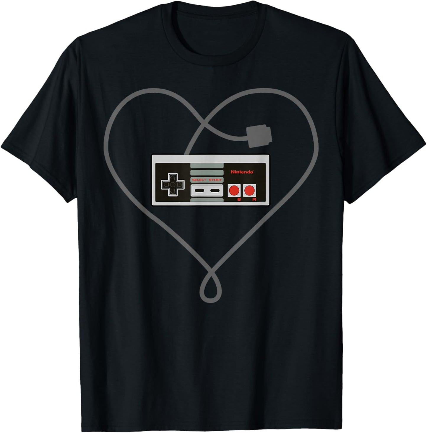 Nintendo NES Controller Heart Cord Graphic T-Shirt - T-Shirt | Black