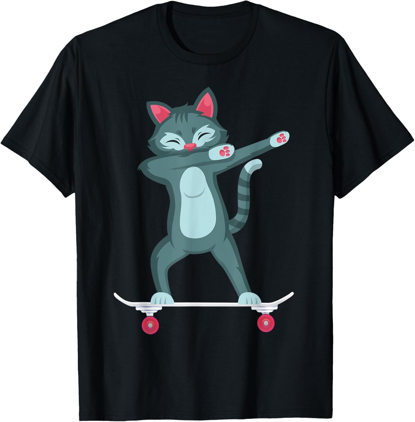 Skateboarding Kitty Cat on Skateboard Gift Skater T-Shirt - T-Shirt | Black