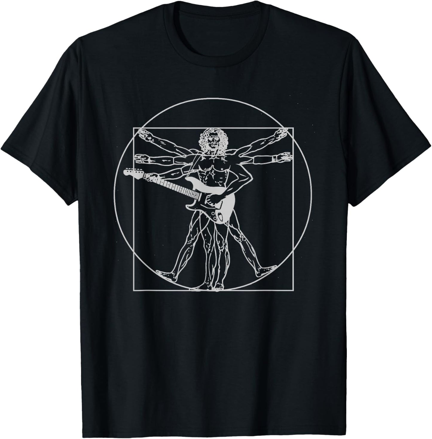 Vitruvian Man Guitar Shirt Da Vinci Guitarist Gift T-Shirt - T-Shirt | Black