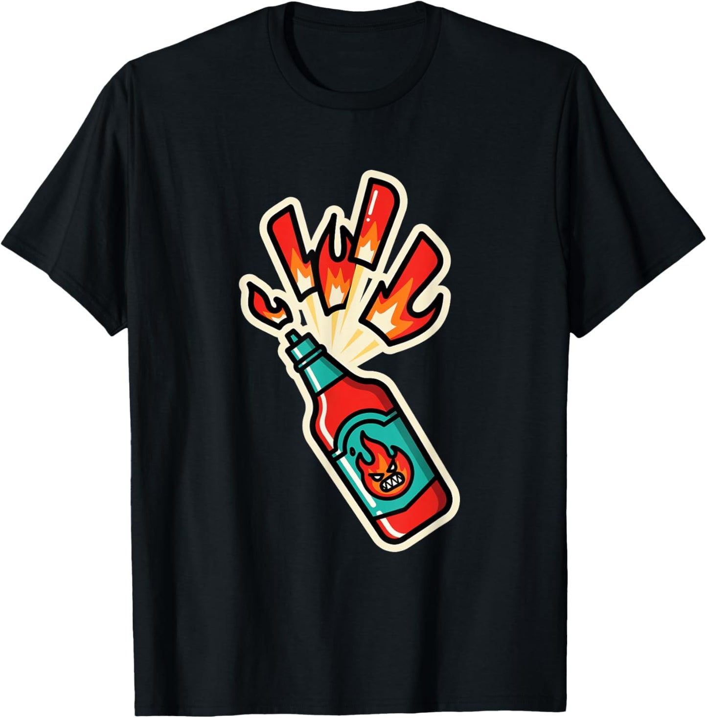 Hot Sauce Lover Spicy Food Fire Flames Chili Angry Retro T-Shirt - T-Shirt | Black