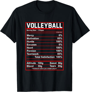 Funny Volleyball Nutrition Facts Women Men T-Shirt - T-Shirt | Black