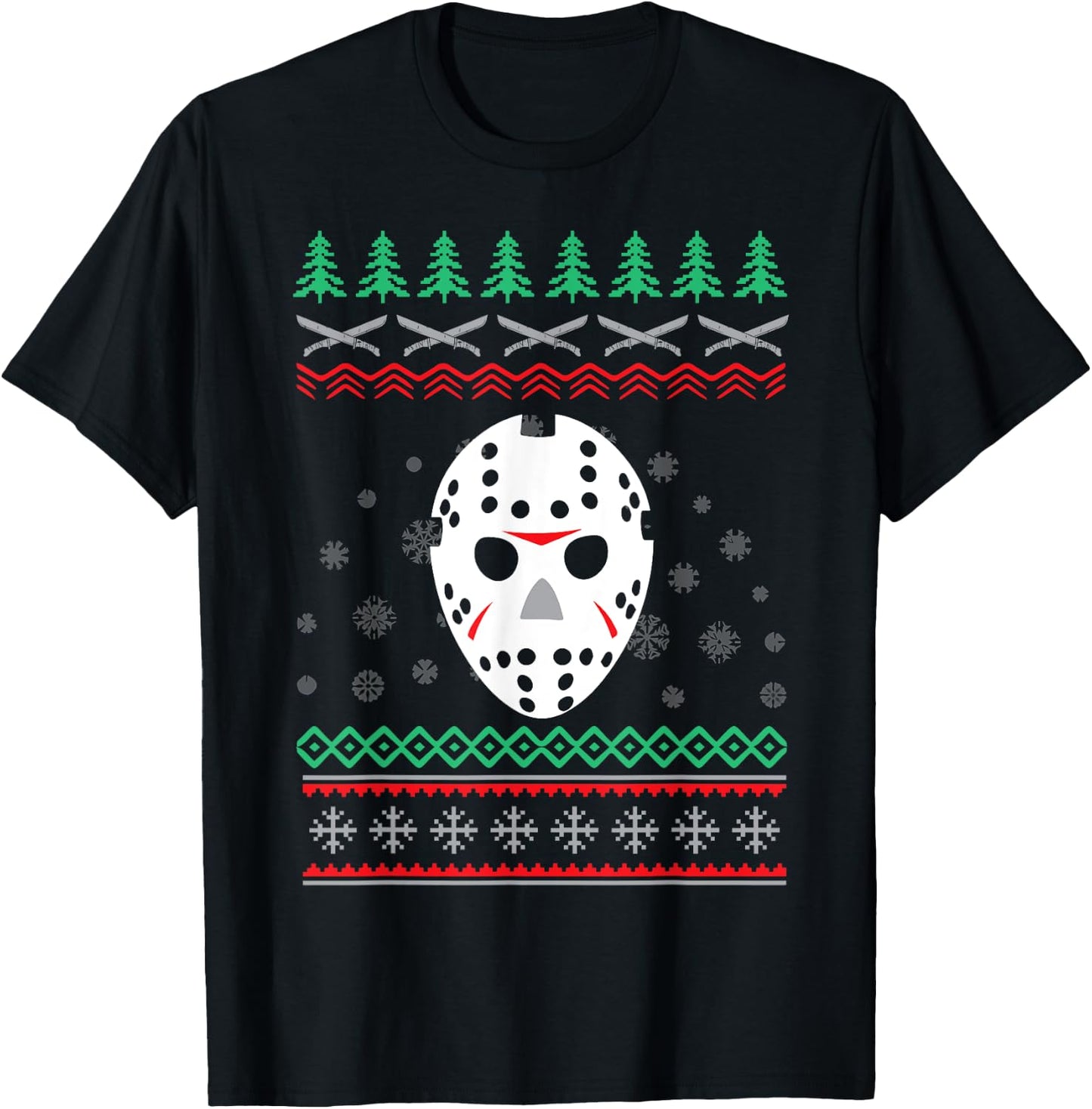 Jason Hockey Mask Ugly Christmas Holiday Festive T-Shirt - T-Shirt | Black