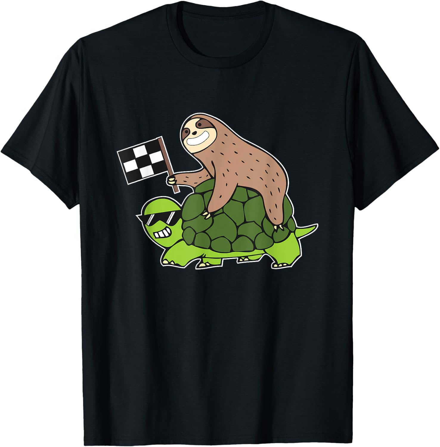 Sloth Riding A Turtle Sloth Racing Team Gift T-Shirt - T-Shirt | Black