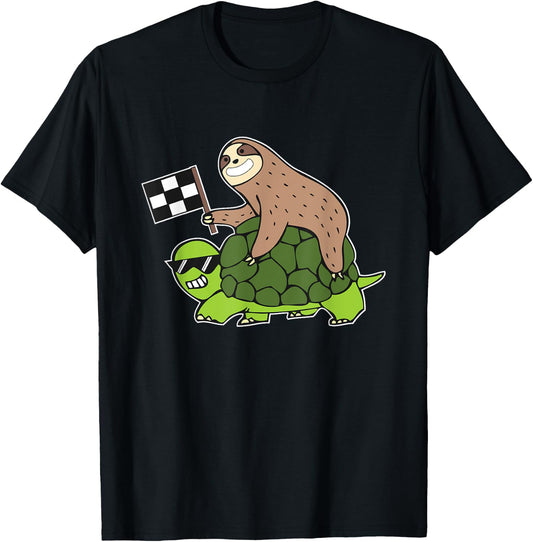 Sloth Riding A Turtle Sloth Racing Team Gift T-Shirt - T-Shirt | Black