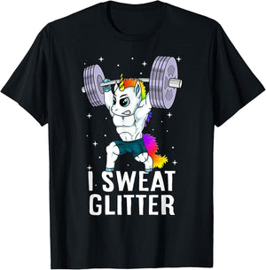 Unicorn I Sweat Glitter Funny Gym Workout Men Women Kids T-Shirt - T-Shirt | Black