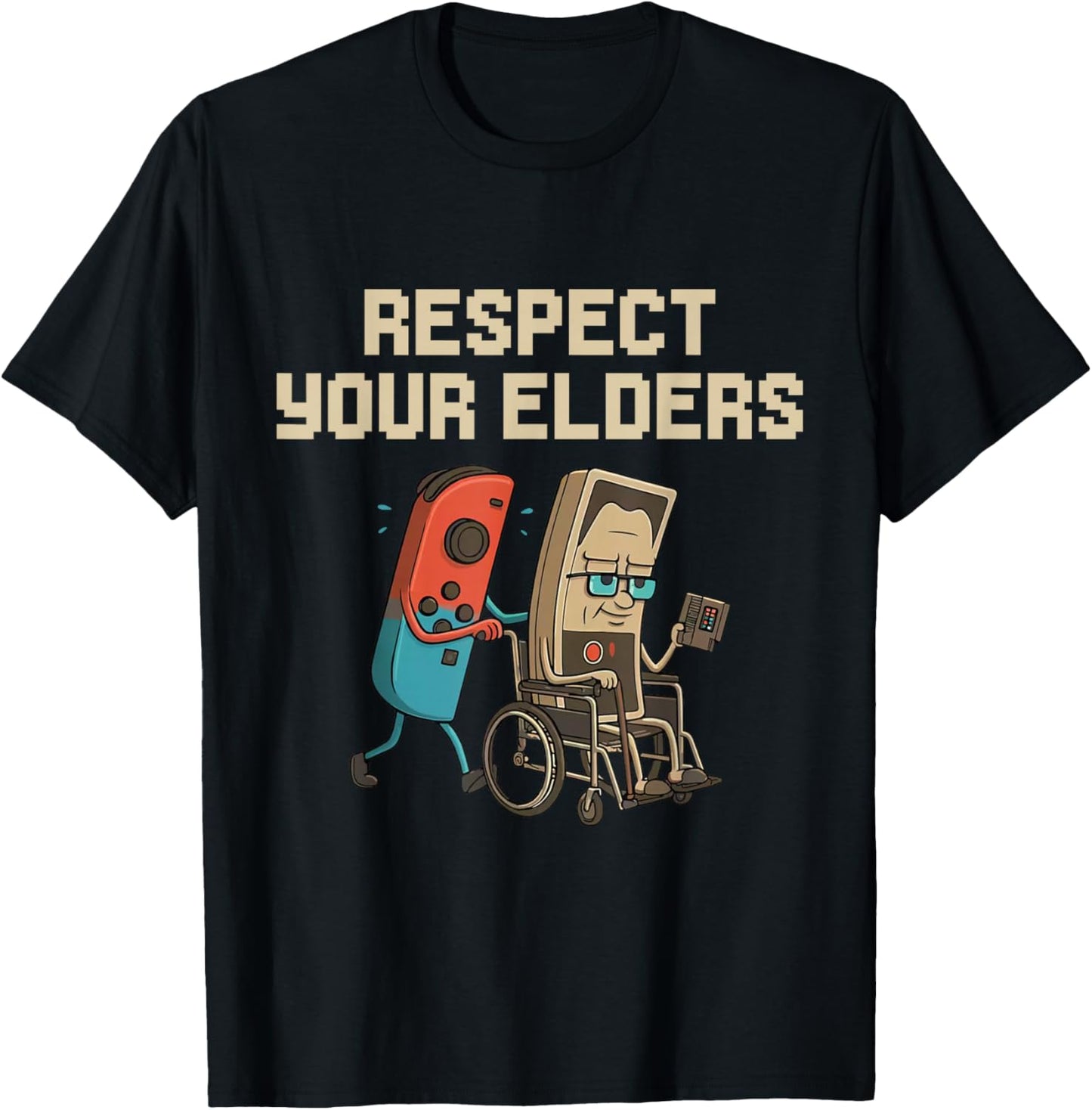 Respect Your Elders Gaming Control Retro Funny Video Game T-Shirt - T-Shirt | Black