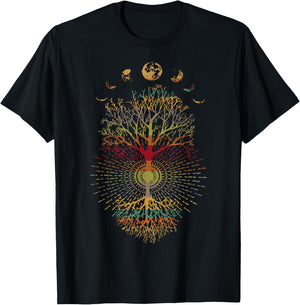 Phases of the Moon Retro 60's 70's Vibe Tree of Life T-Shirt - T-Shirt | Black