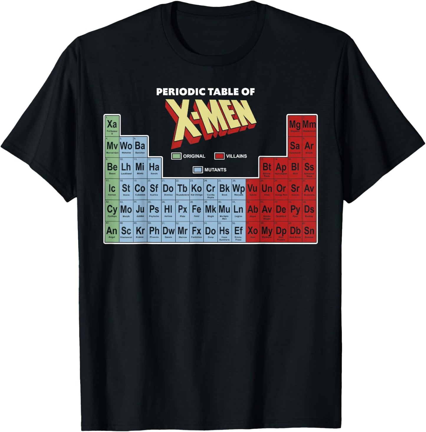 Marvel Periodic Table of X-Men Elements Colorful T-Shirt - T-Shirt | Black