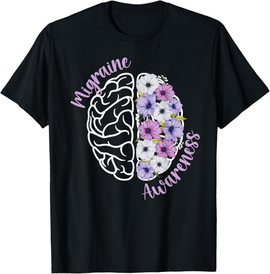 Migraine Awareness Flowers Migraine Warrior Migraine Fighter T-Shirt - T-Shirt | Black