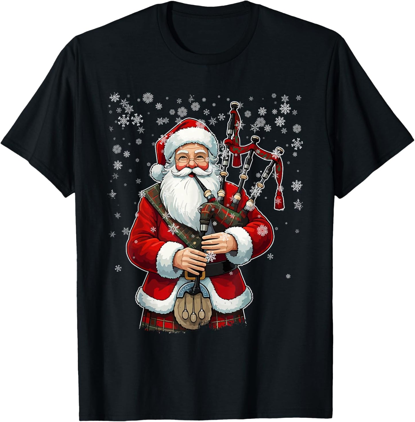 Santa Claus Playing Bagpipes - Funny Bagpiper Player Xmas T-Shirt - T-Shirt | Black