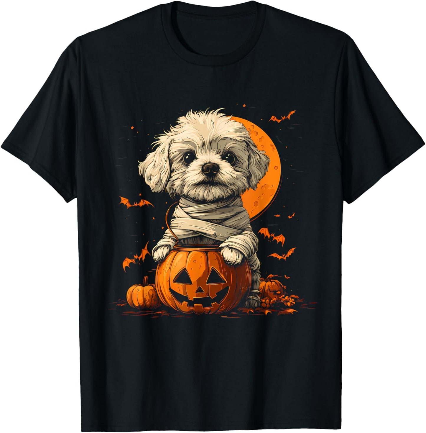 Mummy Havanese Pumpkin Scary Halloween Dog Lovers Costume T-Shirt - T-Shirt | Black