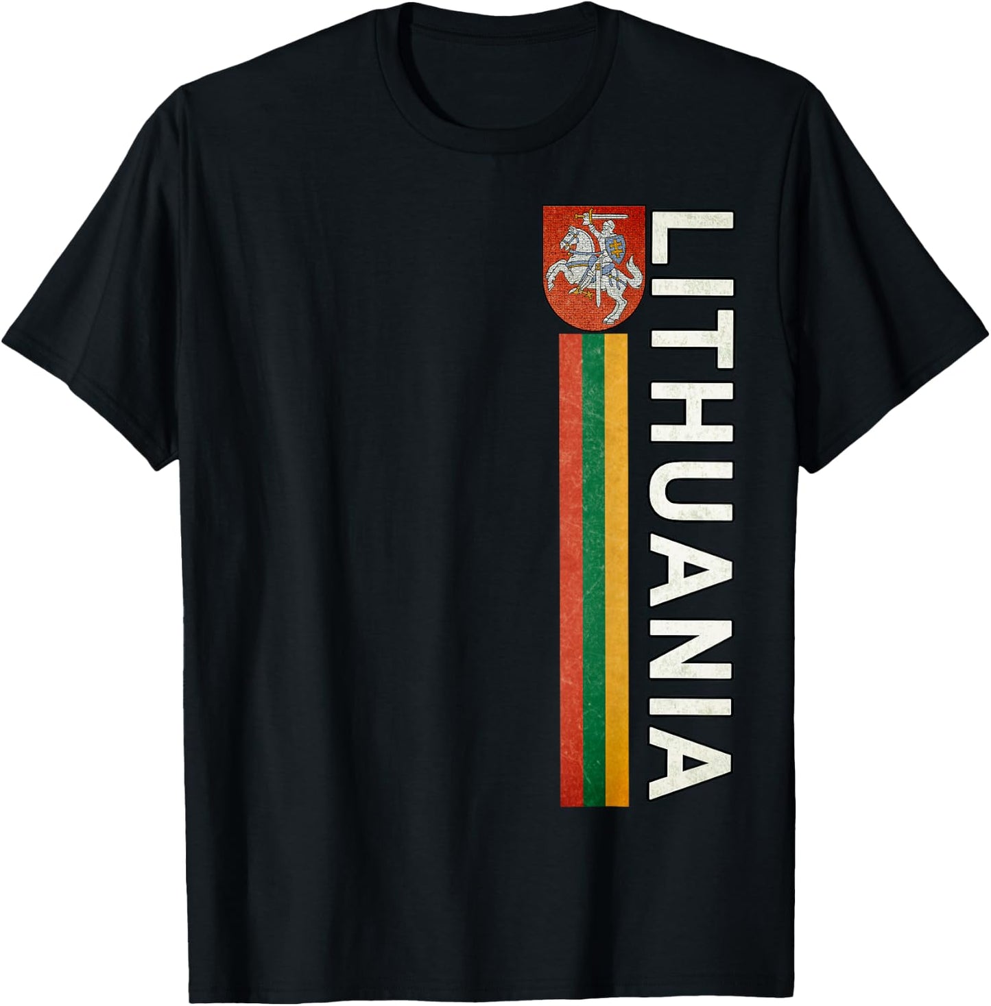 Lithuania Sporty Retro Flag and Lithuanian Emblem T-Shirt - T-Shirt | Black