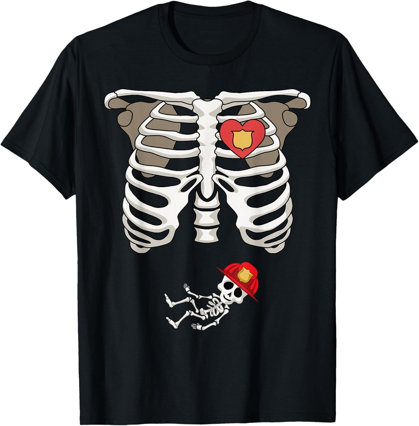 Pregnancy Skeleton Rib Funny Firefighter Bump Shirt T-Shirt - T-Shirt | Black