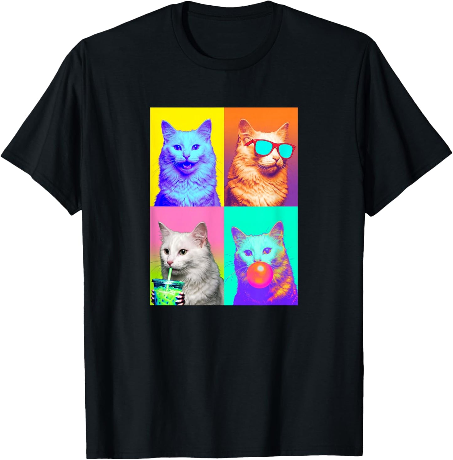 Funny Photo Booth Meme Turkish Angora cat T-Shirt - T-Shirt | Black