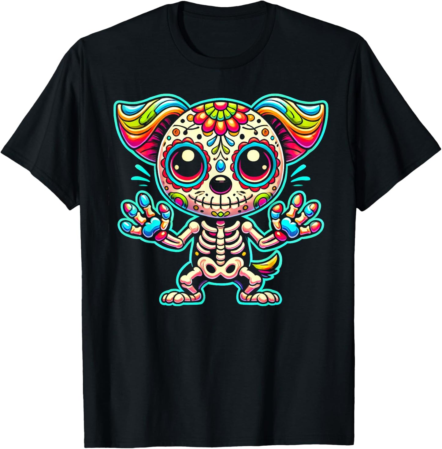 Day of the Dead Sugar Skull Dog Skeleton Cute Pet Lovers Men Women Kids T-Shirt - T-Shirt | Black