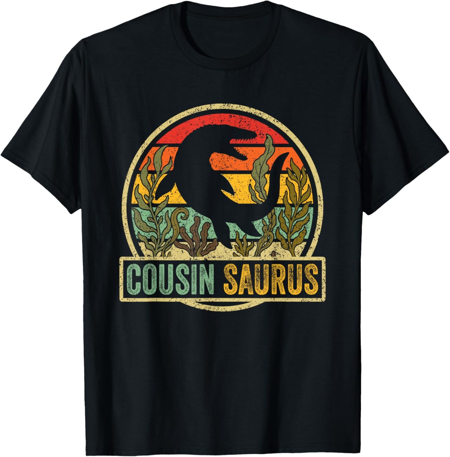 Vintage Retro Cousin Saurus SeaRex Mosasaurus Dinosaur T-Shirt - T-Shirt | Black