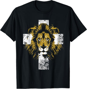 Lion of Judah Cross Christian T-Shirt - T-Shirt | Black