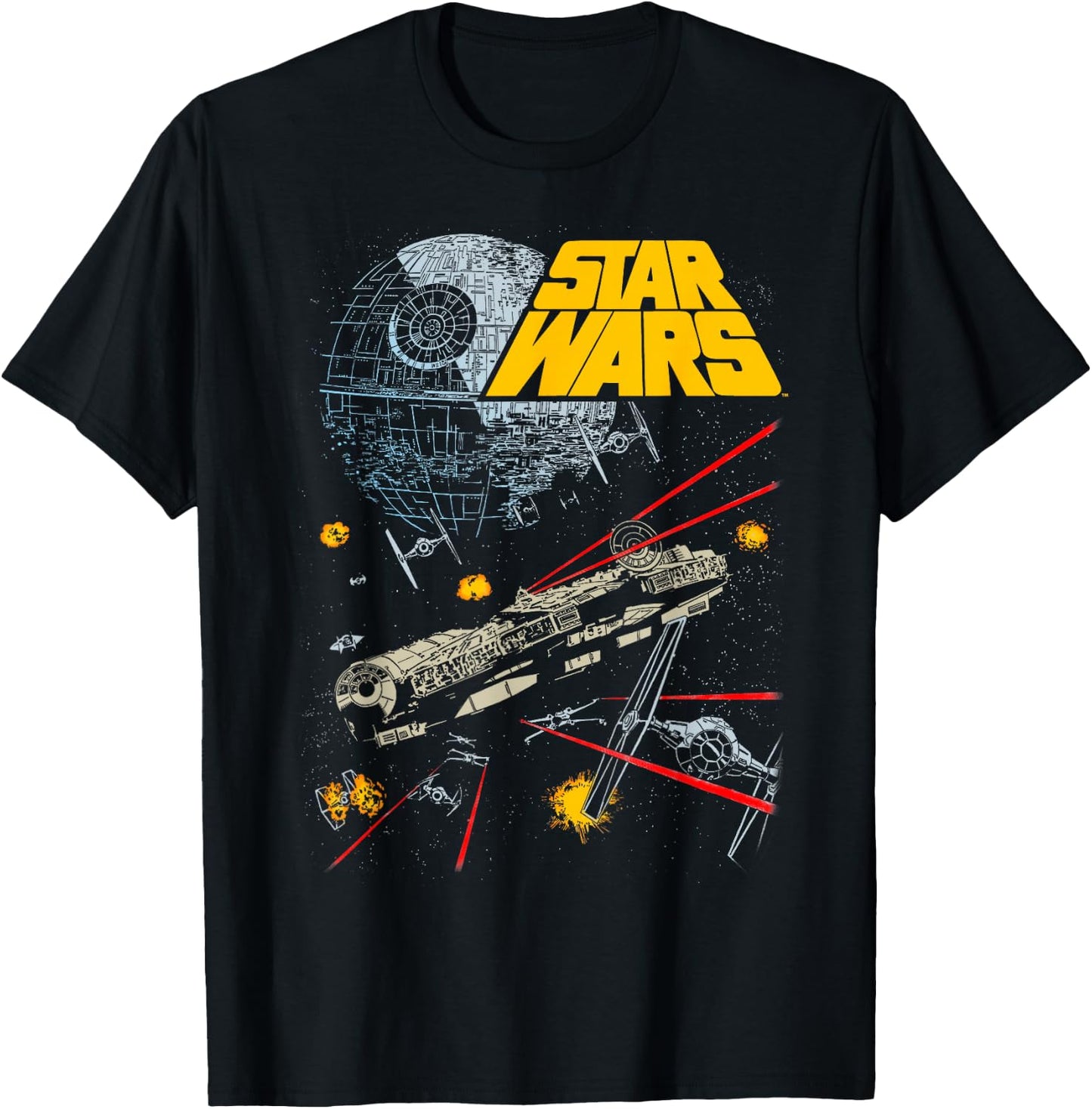 Star Wars Millennium Falcon TIE Fighters Battle T-Shirt - T-Shirt | Black