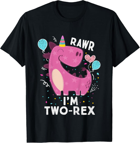 Rawr I'm Two-Rex 2nd Birthday Gifts 2 Year Old Dinosaur T-Shirt - T-Shirt | Black