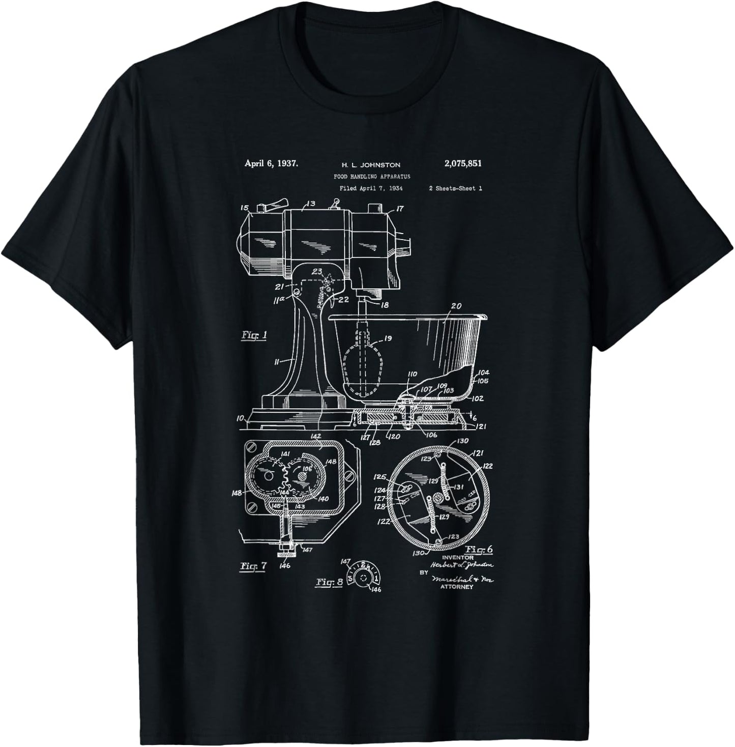 Kitchen Mixer Patent Drawing Gift Bakers T-Shirt - T-Shirt | Black