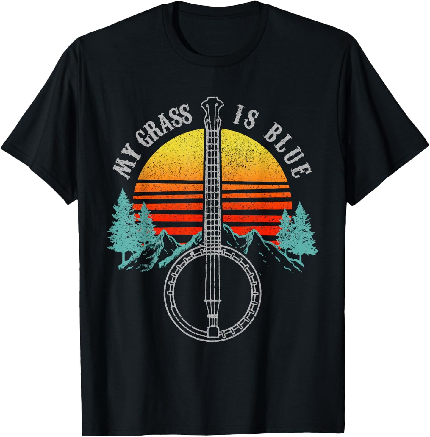 Bluegrass My Grass Is Blue Vintage Banjo Shirt Gift T-Shirt - T-Shirt | Black
