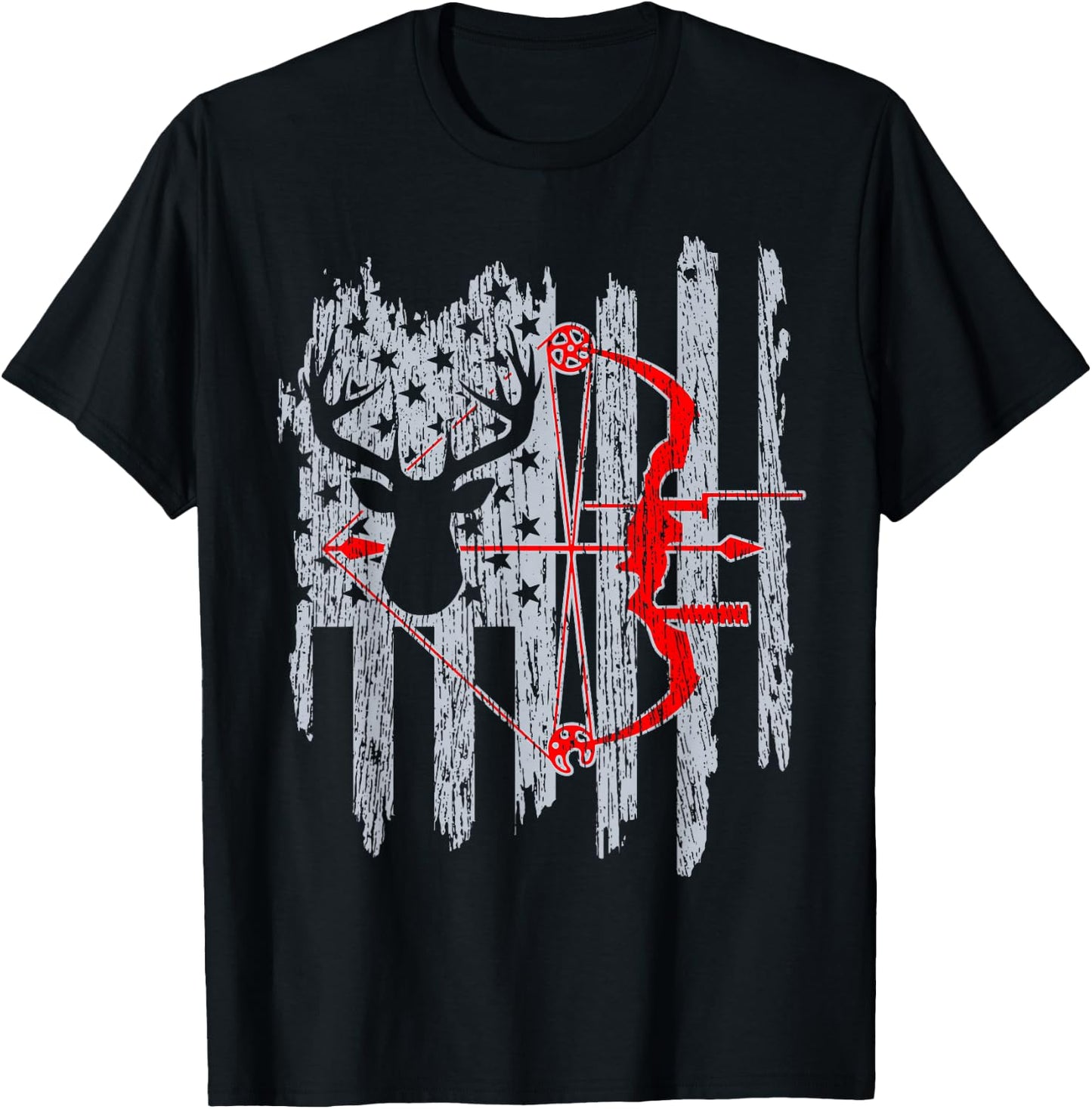 Bow Hunting American Flag Patriotic Deer Hunter T-Shirt - T-Shirt | Black