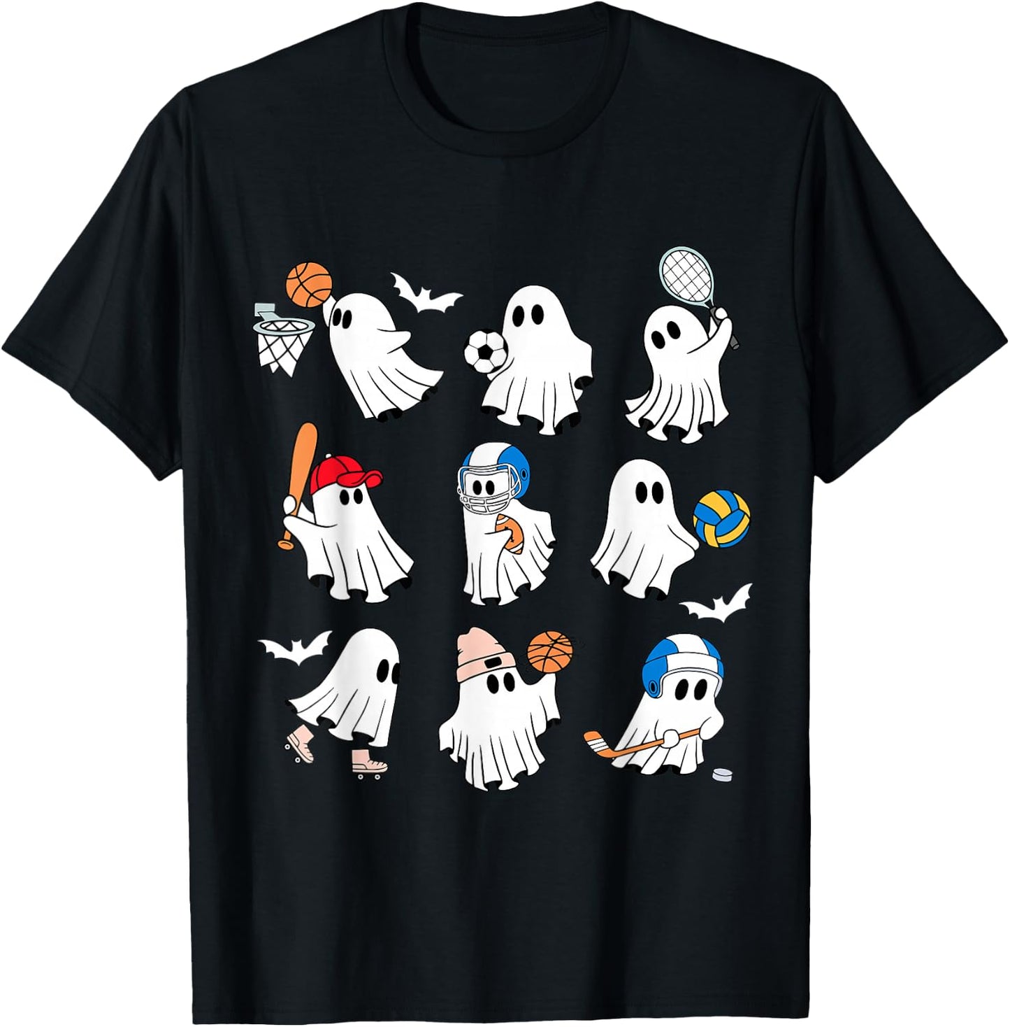 Halloween PE Teacher Ghost Playing Soccer Football Baseball T-Shirt - T-Shirt | Black