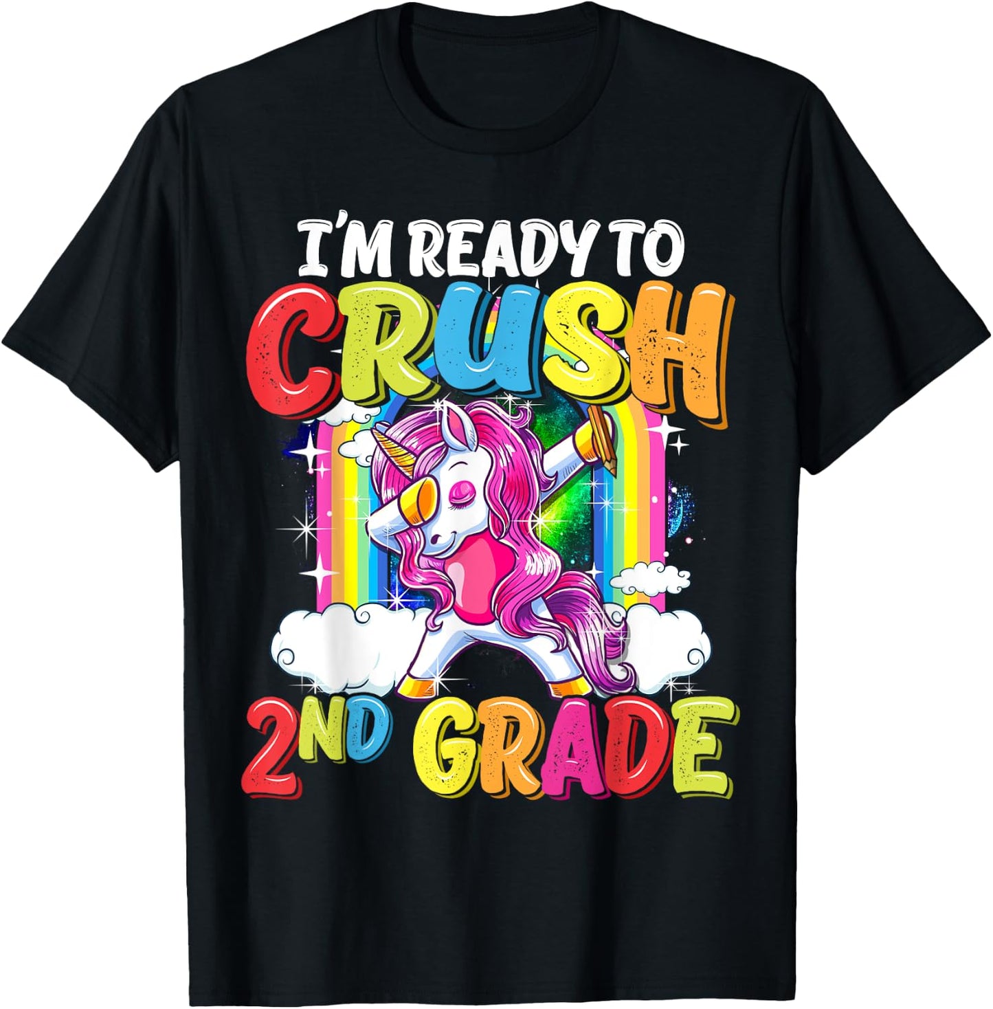 2nd Grade Dabbing Unicorn Back To School Girls T-Shirt - T-Shirt | Black